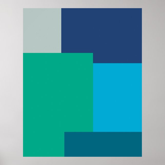 Minimalistische geometrische Farbblöcke Blau-grüne Poster (Vorne)