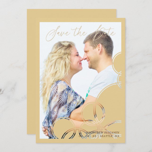 Minimalistische geometrische Formen Gold-Effekt-Fo Save The Date (Vorne/Hinten)