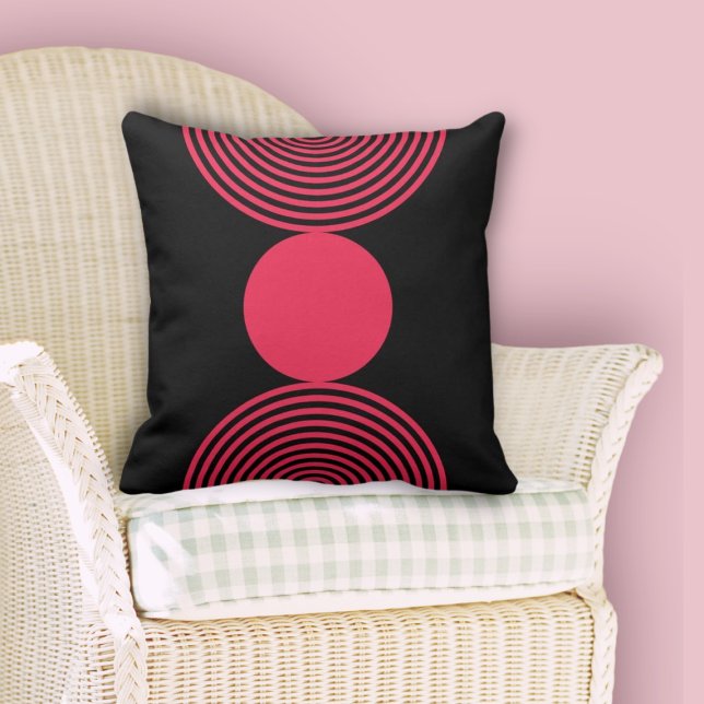 Minimalistische geometrische Zirkel in Rosa und Sc Kissen (Minimalist Pink & Black Geometric Circle Pattern Throw Pillow, Dining Room)