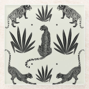Minimalistische Gepard-Illustration im Vintage-Sti Glasuntersetzer
