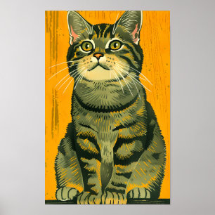 Minimalistische gestreifte graue Tabbykatze Poster