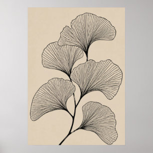 Minimalistische Ginkgo-Biloba-Botanische-Blatt-Ill Poster