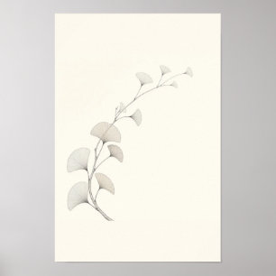 Minimalistische Ginkgo-Zweig-Vögel-Wandkunst Poster
