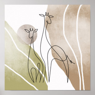 Minimalistische Giraffe Kontinuierliche Linienkuns Poster