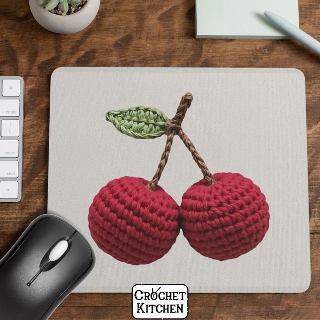 Minimalistische Girly Crochet Red Cherry Sommer fr Mousepad (Von Creator hochgeladen)