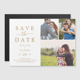 Minimalistische Gold 3-FotoCollage Save the Date Magneteinladung