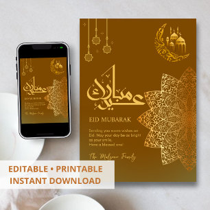 Minimalistische Gold-Blumen-Mandala-Eid-Mubarak-Ka Feiertagskarte