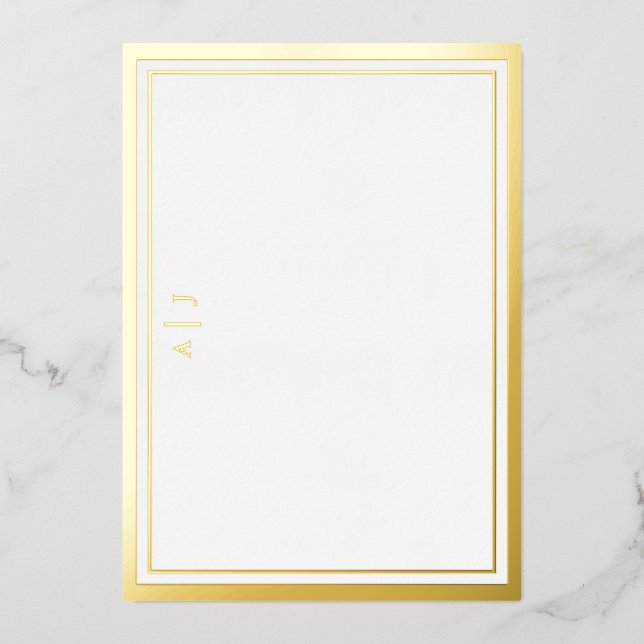 Minimalistische Gold Foil Two Border Monogram Note Folieneinladung (Vorderseite)