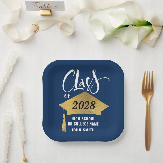 Minimalistische Gold Grad Cap Stilvolle Graduierun Pappteller (Hochzeit)