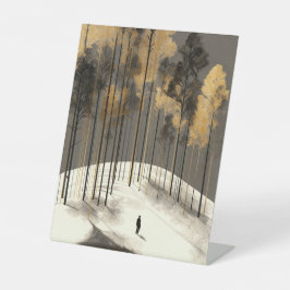 Minimalistische Gold Schwarzwald Schnee Kunst | Ei Sockelschild