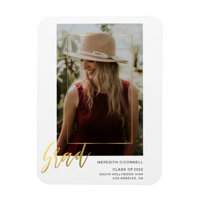 Minimalistische Gold Script Foto Grad Bekanntgabe Magnet (Vertikal)