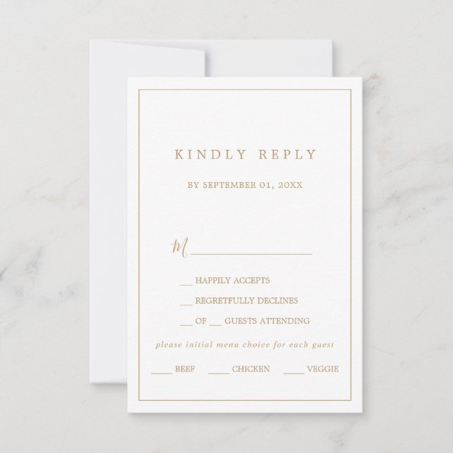 Minimalistische Gold Typografy Menü RSVP Karte (Vorderseite)