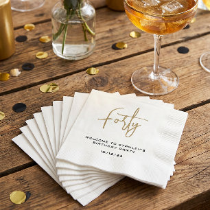 Minimalistische Gold- und Weiße Vierzig-Geburtstag Serviette