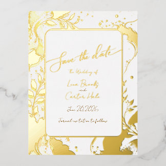 Minimalistische Gold-Wasserfarbe-Folie Save-the-Da Folie Einladungspostkarte