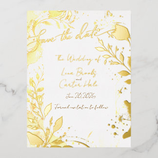 Minimalistische Gold-Wasserfarbe-Folie Save-the-Da Folie Einladungspostkarte