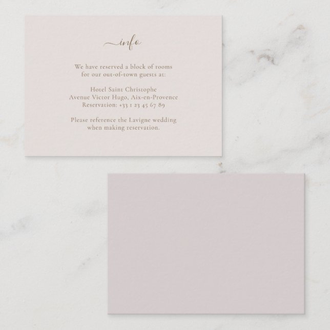 Minimalistische Goldblush-Hochzeitshotel - Details Begleitkarte (Vorne/Hinten)