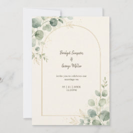 Minimalistische Goldbogen-Eukalyptus-Hochzeit Einladung