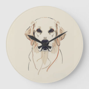 Minimalistische Golden Retriever-Linienkunst Große Wanduhr