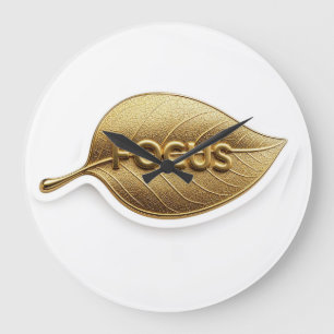 Minimalistische goldene Blatt-"FOKUS"-Wanduhr-Prem Große Wanduhr
