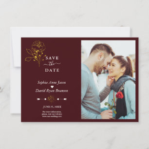 Minimalistische goldene Blumen-Hochzeit in tiefem Save The Date