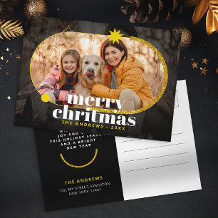 Minimalistische goldene Glitter-Weihnachtsfamilien Feiertagspostkarte