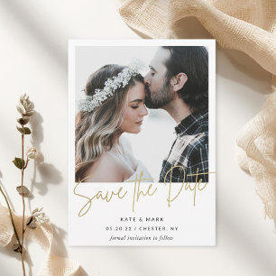 Minimalistische goldene Kalligrafie-Foto Save-the- Save The Date