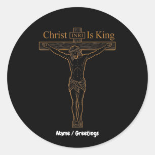 Minimalistische goldene Kreuzigungs-Kunst Christus Runder Aufkleber