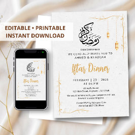 Minimalistische goldene Laternen & Reben-Iftar-Abe Einladung