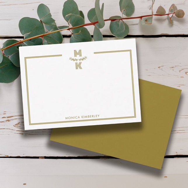 Minimalistische goldene Notizkarte mit zwei Rand-M Mitteilungskarte (Minimalist Gold Two Border Monogram Note Card)