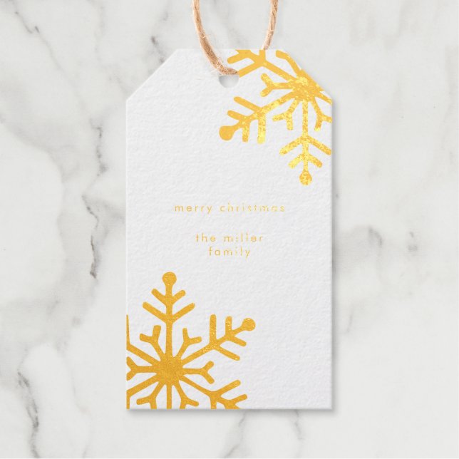 Minimalistische Goldene Schneeflocken Frohe Weihna Geschenkanhänger (Vorderseite)
