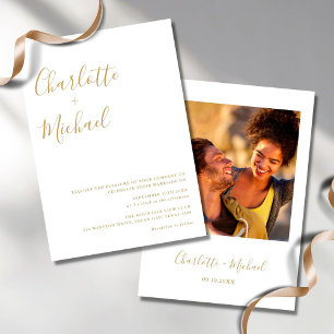 Minimalistische Goldene Unterschriften-Skript-Foto Einladung