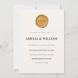 Minimalistische goldene Wachssiegel-Hochzeitseinla Einladung