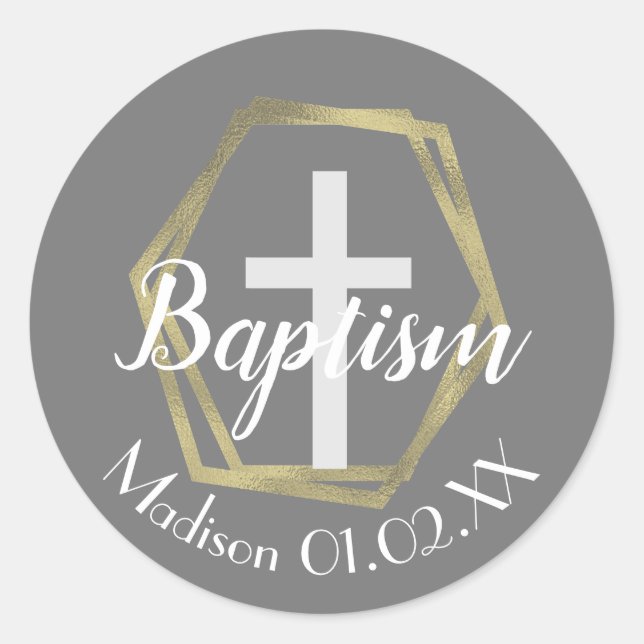 Minimalistische Goldfahne Taufe kreuzen Kindername Runder Aufkleber (Vorderseite)
