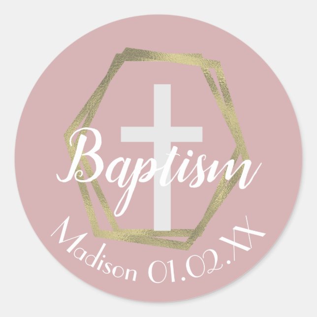 Minimalistische Goldfahne Taufe kreuzen Kindername Runder Aufkleber (Vorderseite)