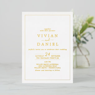 Minimalistische Goldfolie All-in-One-Hochzeit Folieneinladung