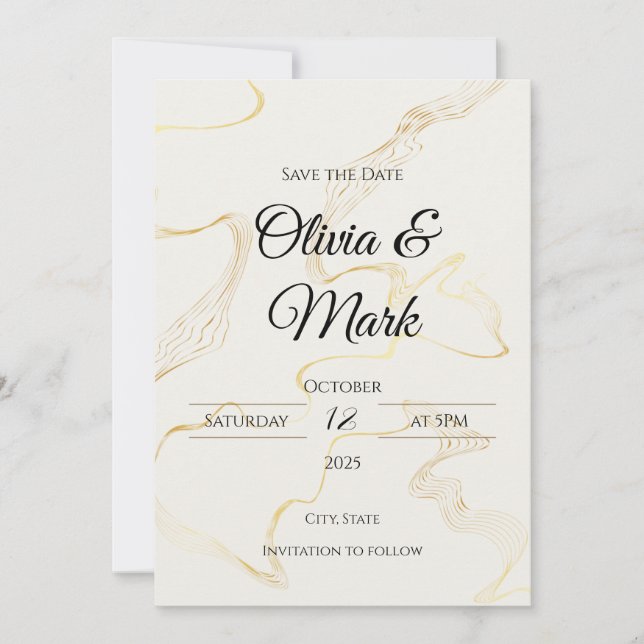 Minimalistische Goldfolie Save the Date | elegant Einladung (Vorderseite)