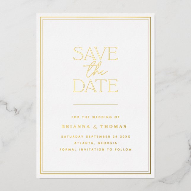 Minimalistische Goldfolie Save the Date Folieneinladung (Vorderseite)