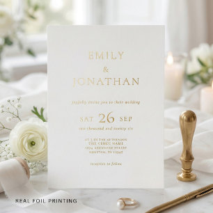 Minimalistische Goldfolien-Schrift Hochzeit  Folieneinladung