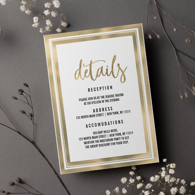 Minimalistische Goldhochzeit Einladung (Minimalist luxury gold white wedding Details )