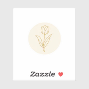 Minimalistische Goldlinienkunst Tulpe Creme Kreis Aufkleber