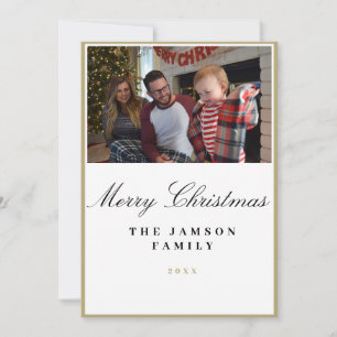 Minimalistische Goldrahmen-Familien-Weihnachtsfoto Einladung