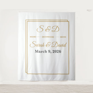 Minimalistische Goldrand-Hochzeitsbanner Wandteppich