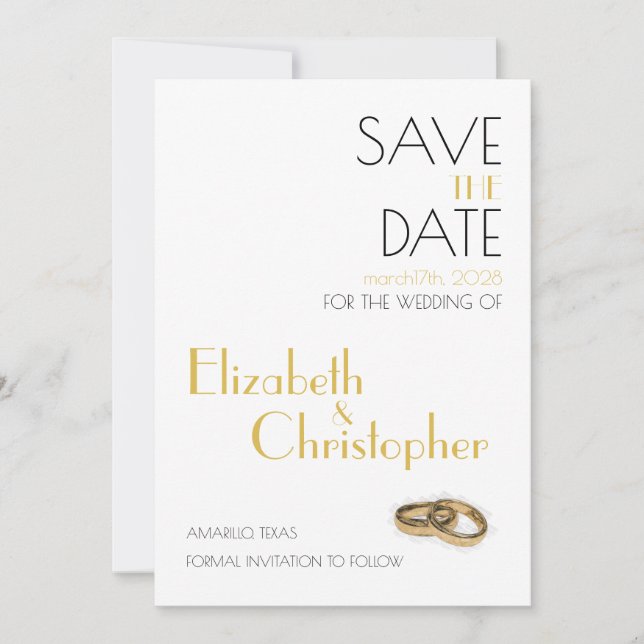 Minimalistische Goldweiße Hochzeit Save The Date (Vorderseite)