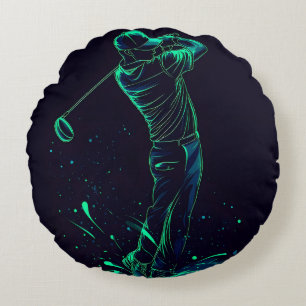 Minimalistische Golfer Green Glow Silhouette Rundes Kissen