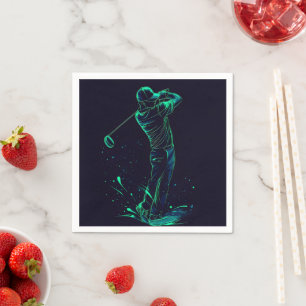 Minimalistische Golfer Green Glow Silhouette Serviette