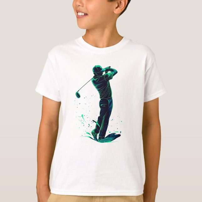 Minimalistische Golfer Green Glow Silhouette T-Shirt (Vorderseite)