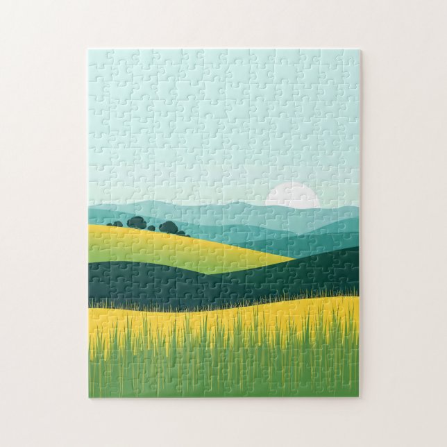 Minimalistische Gradientenhügel und Graslandschaft Puzzle (Vertikal)