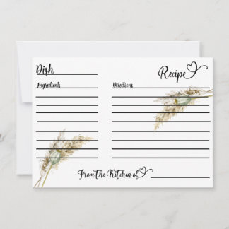 Minimalistische Grasrezeptkarte des Boho Pampas