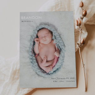 Minimalistische graue Foto-Baby-Ankündigungskarte