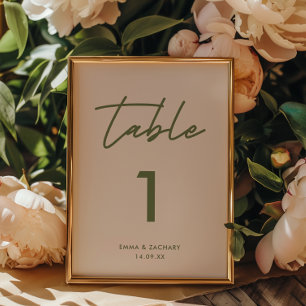 Minimalistische graue olivgrüne Hochzeit Tischnummer